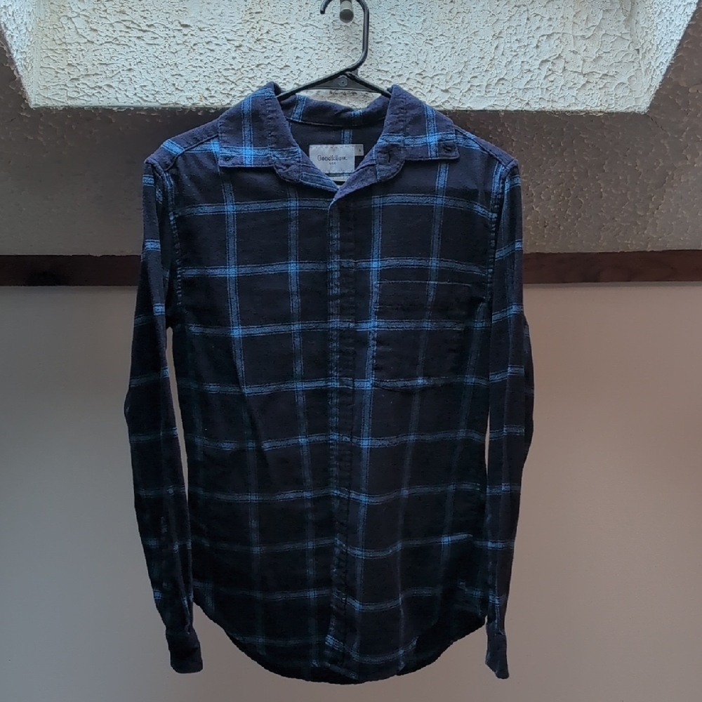 Goodfellow & Co Men's Navy and Black Plaid Shirt
